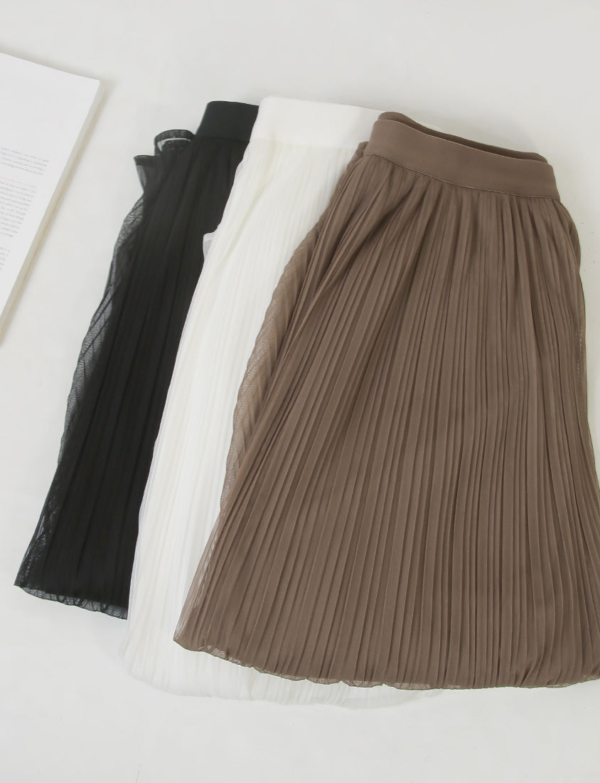 MISS. Ethereal Sheer Pleated Elastic Plus Size Maxi Skirt