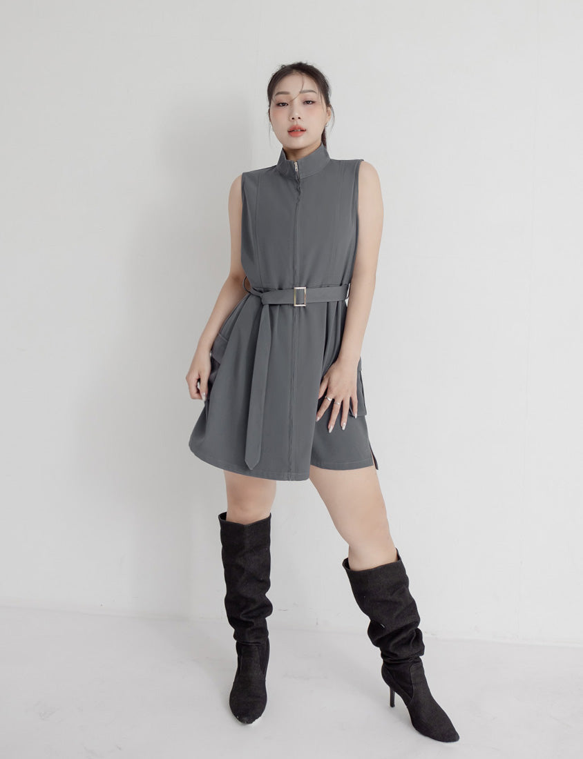 MUA! Utility Cargo Zip-Up Plus Size Sleeveless Dress (With Belt)