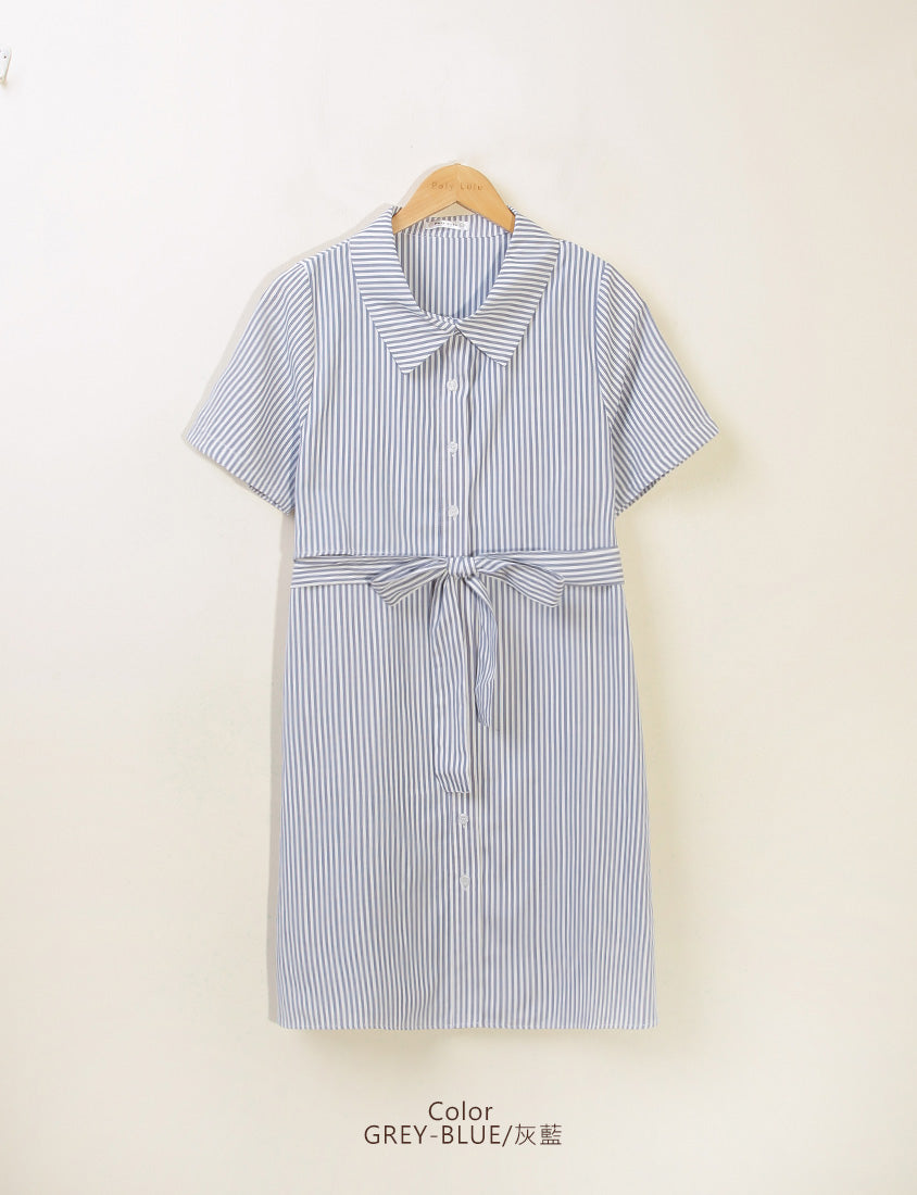 MISS. Japanese Style Striped Layered Plus Size Shirt Dress (with Belt)
