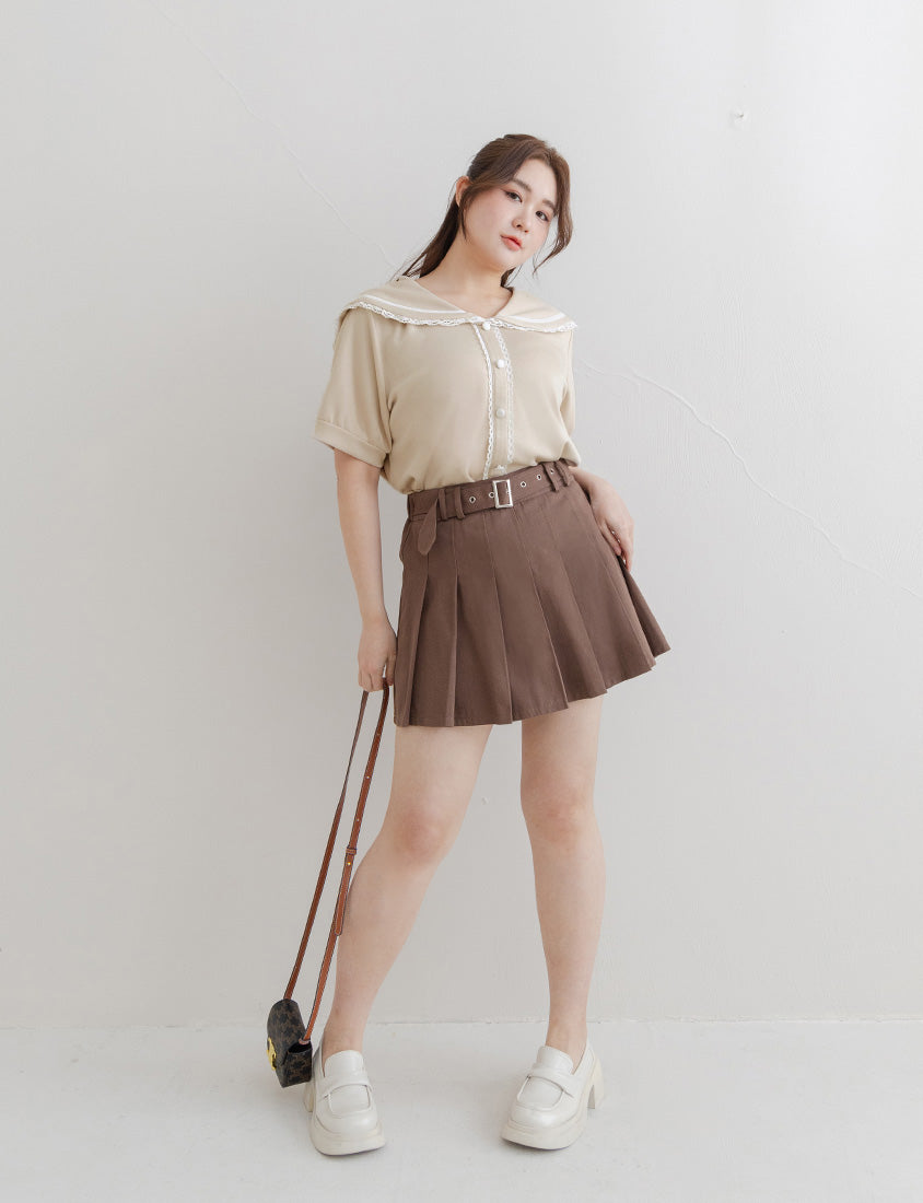 Space Cotton Sailor Collar Plus Size Lace Top