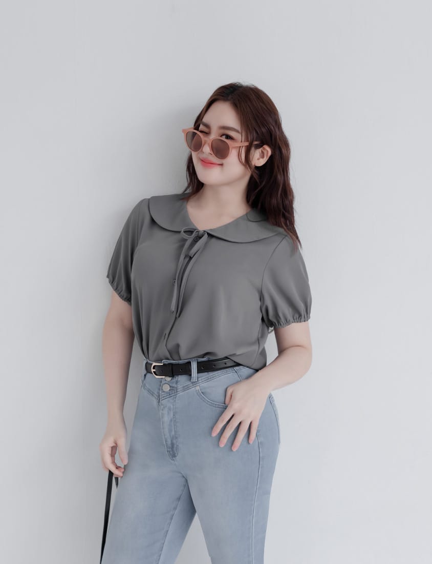Sweet Front-Tie Oversized Plus Size Collar Blouse