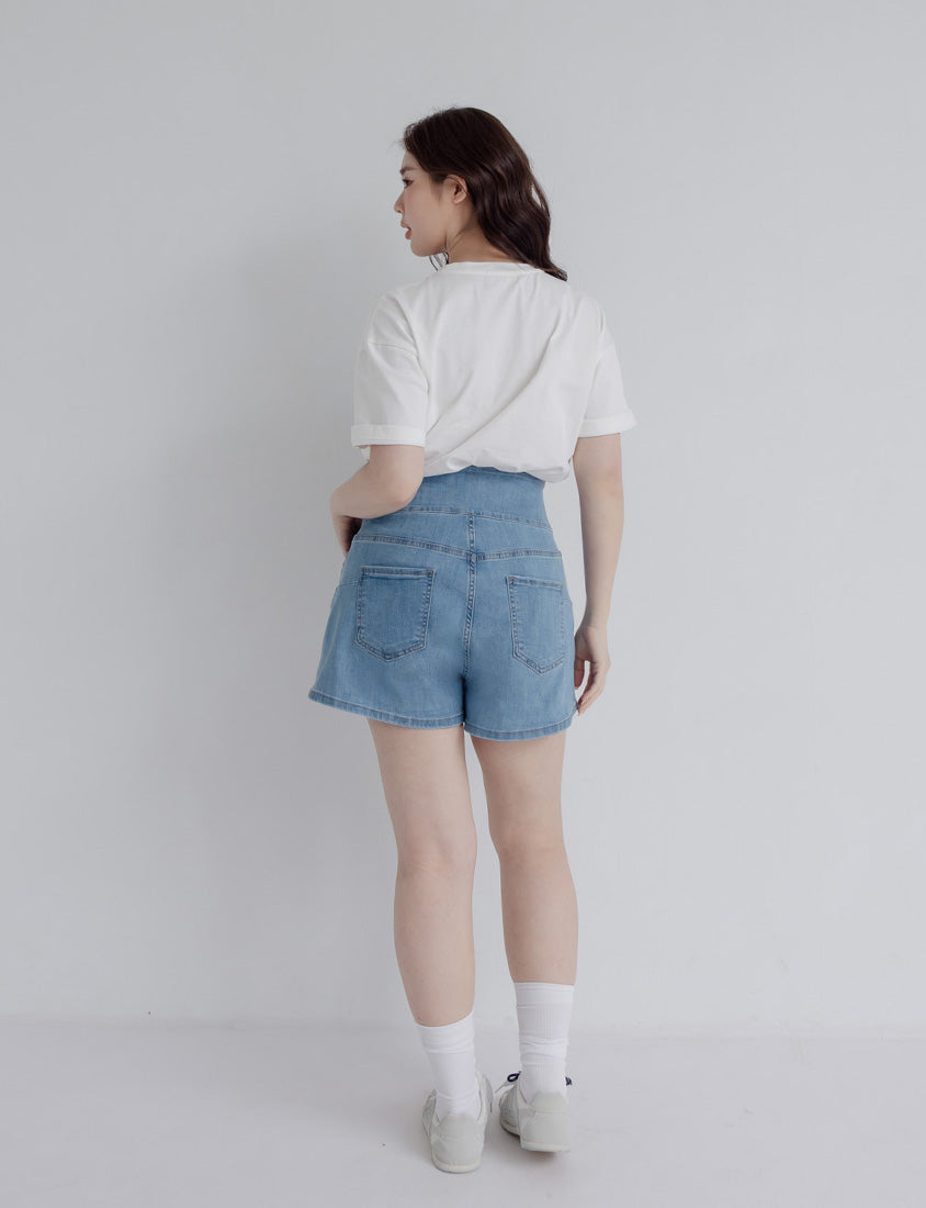 Cross Waist Tummy Flattering Plus Size Denim Shorts