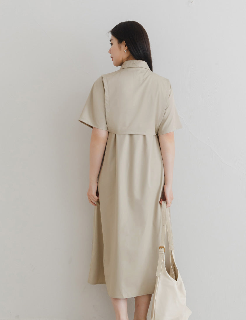 MISS. Japanese Style Layered Side Tie Shirt Dress