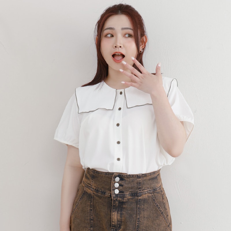 Sweet Contrast Lapel Collar Plus Size Shirt
