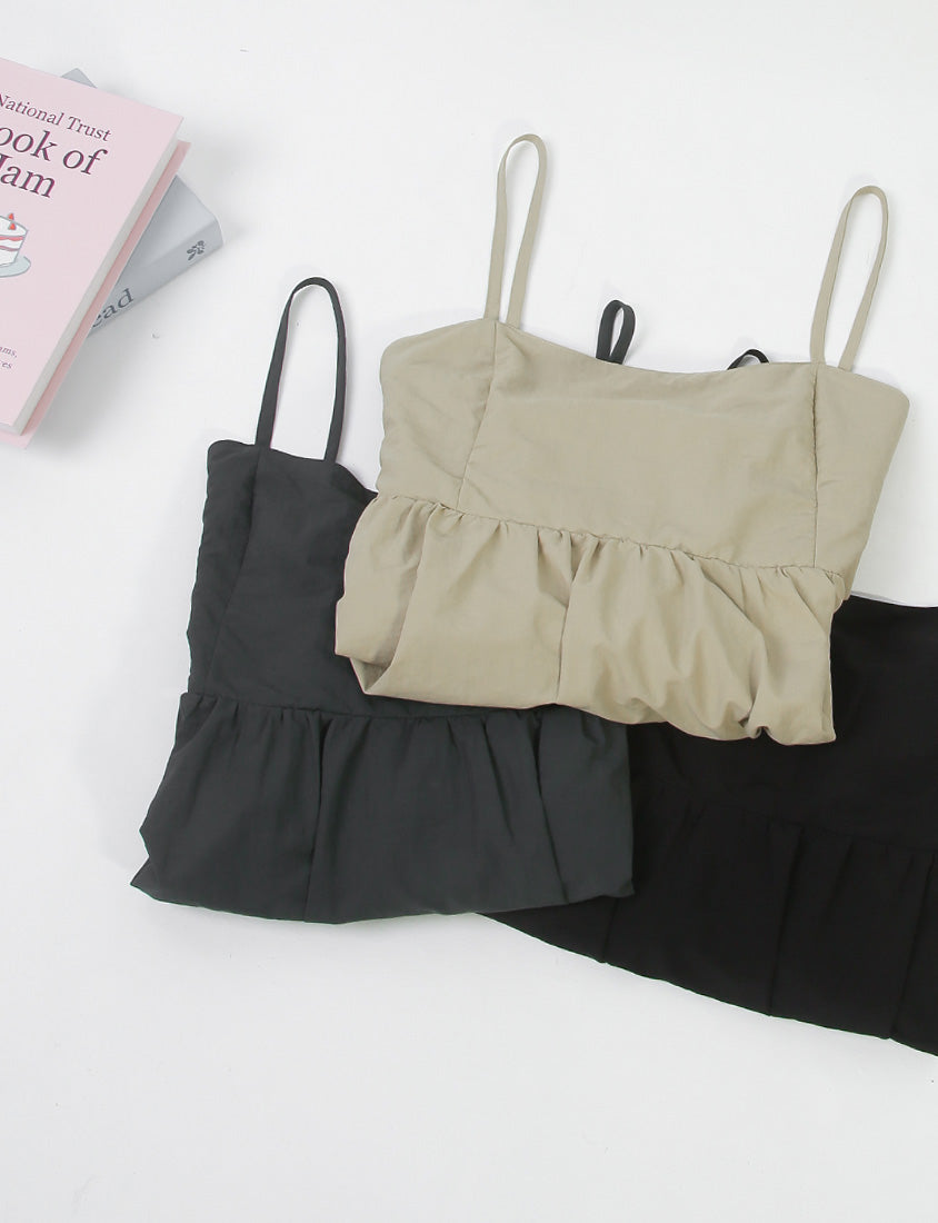 Adjustable Back Hollow Cut Plus Size Bubble Hem Cami Top