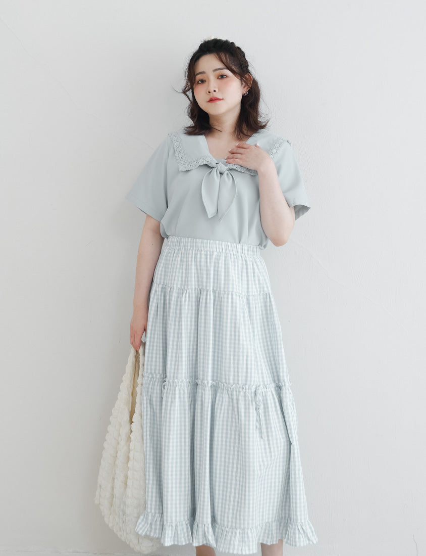 Japanese Style Lace Sailor Collar Tie Plus Size Top Blouse