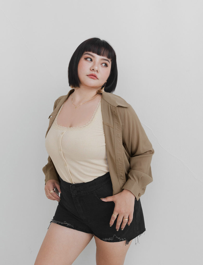 MUA! Sheer Textured Stitch Plus Size Cropped Jacket
