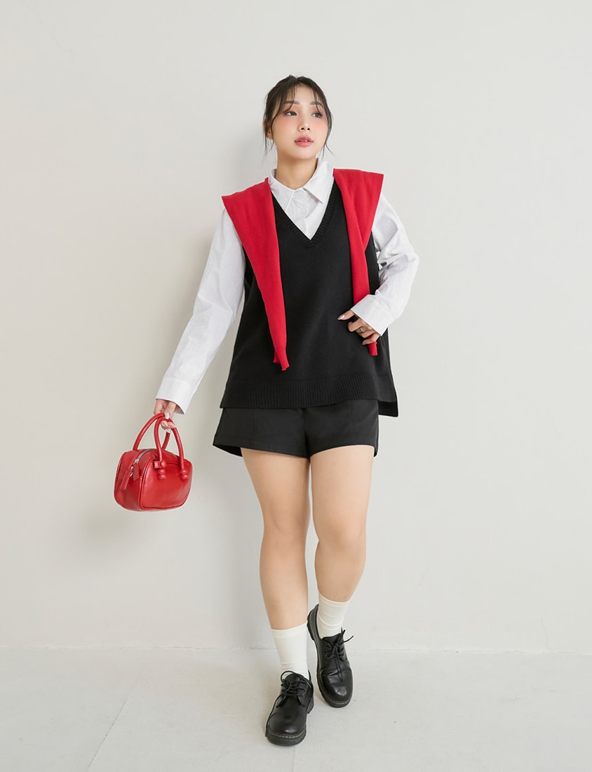 Utility Pockets Elastic Back Twill Plus Size Shorts