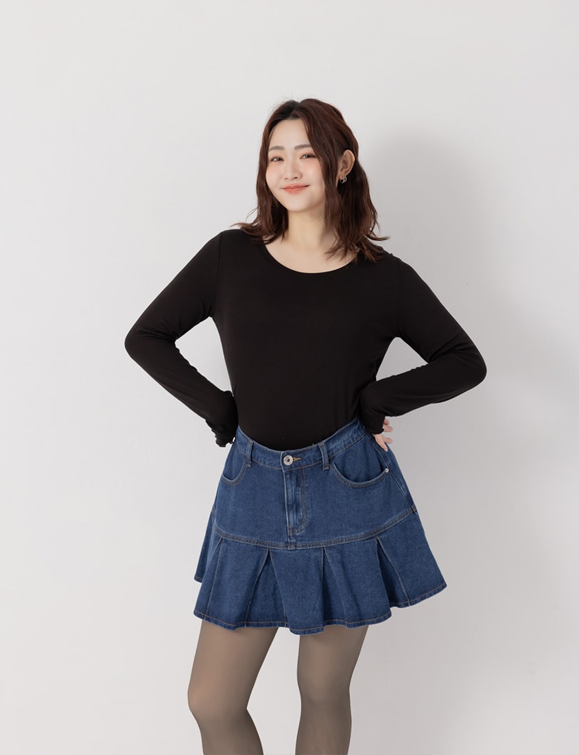 Sheer Tencel Wool Crew Neck Plus Size Long Sleeve Top