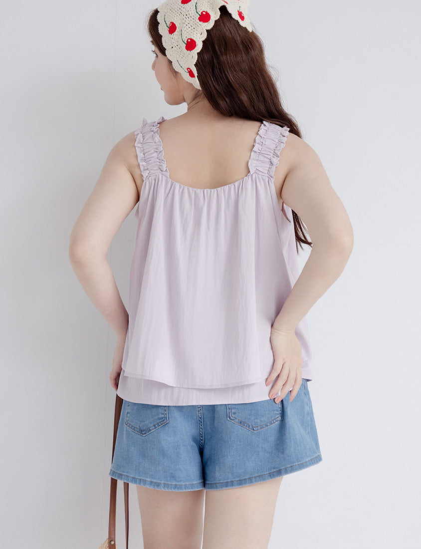 Summer Crinkled Double Layer Flounce Plus Size Top