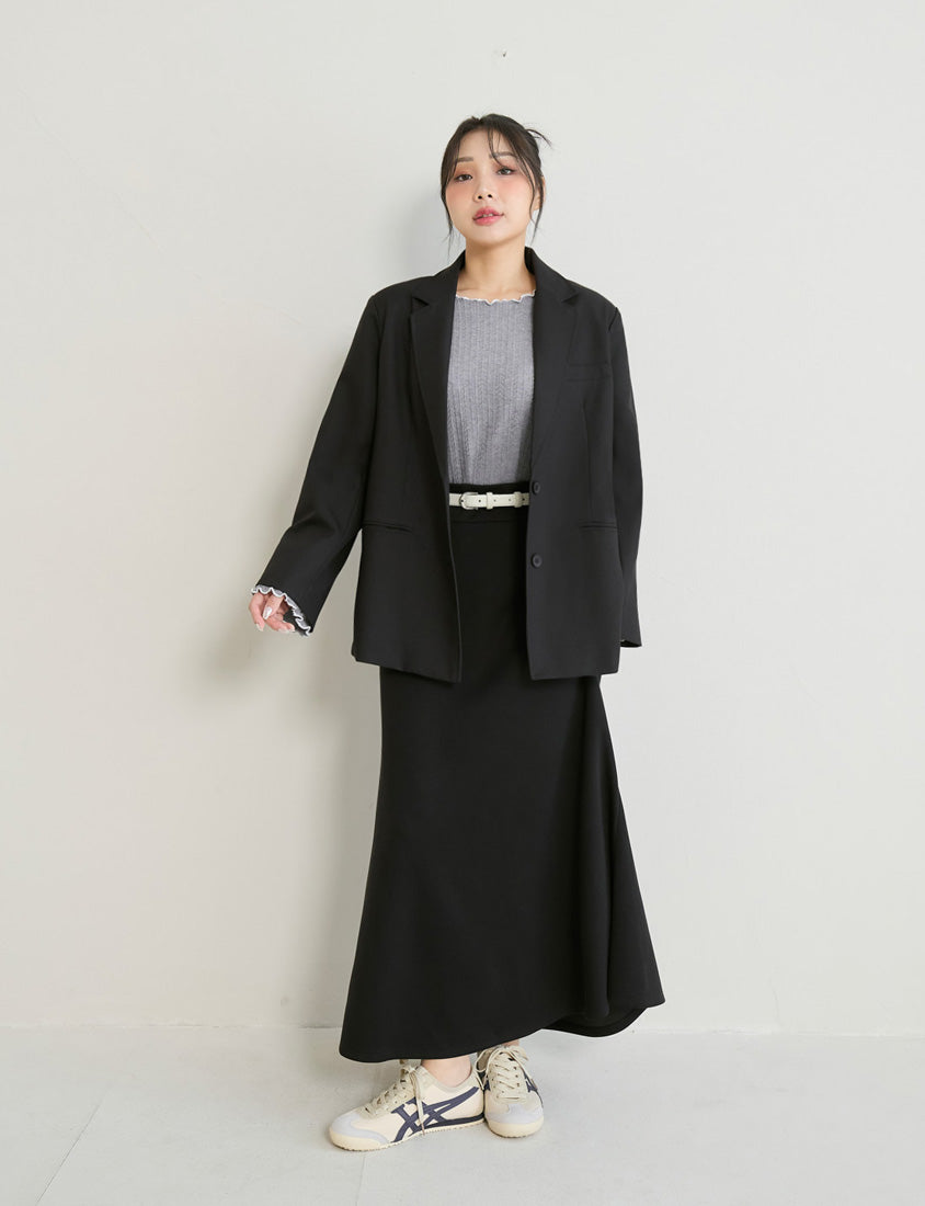 Contrast Lettuce-Edge Jacquard Plus Size Long Sleeve Top