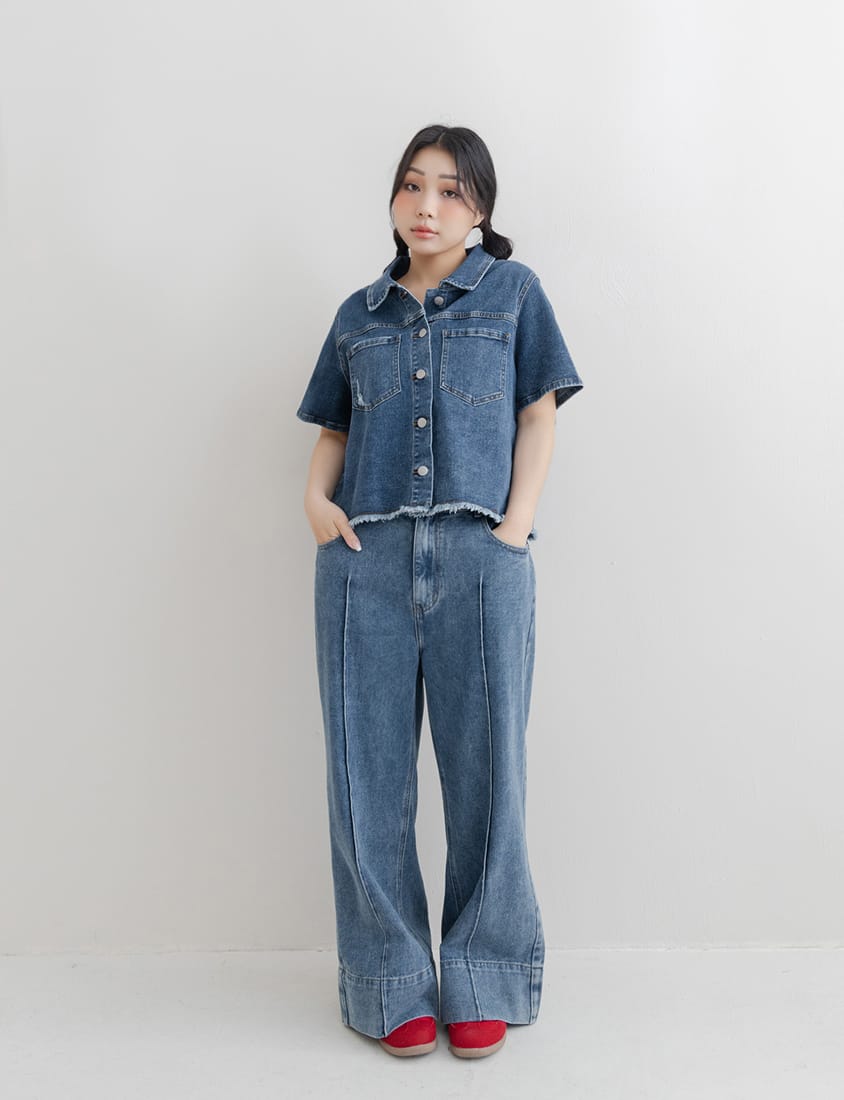 Versatile Pocket Distressed Plus Size Denim Jacket