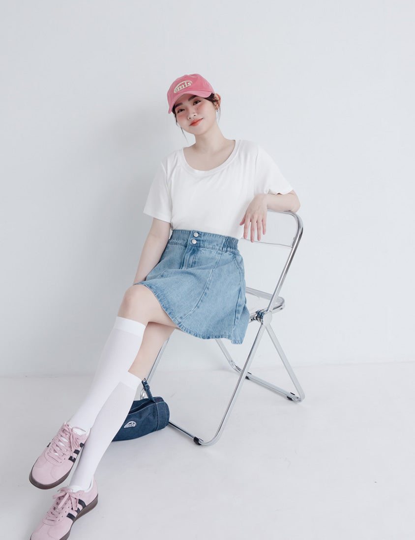 Silky Cool Flare Plus Size Denim Skirt (With Inner Shorts)