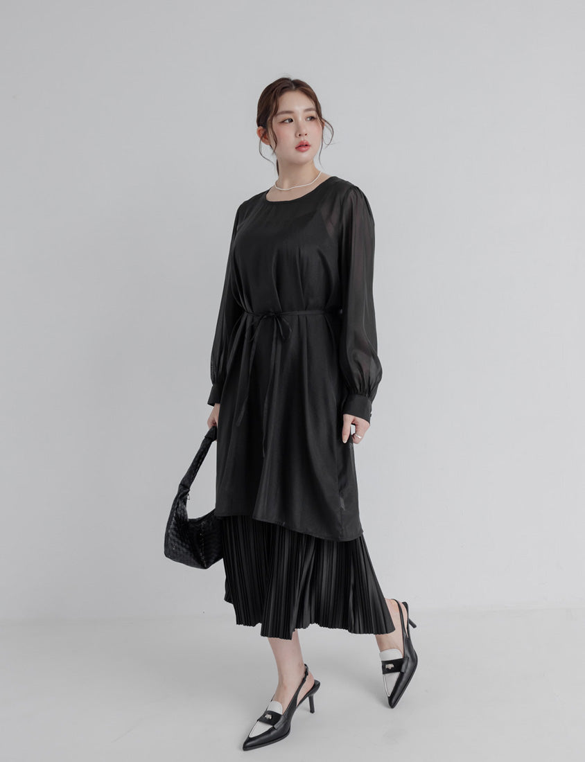 MISS. Pleated Flare Adjustable Strap Plus Size Cami Dress