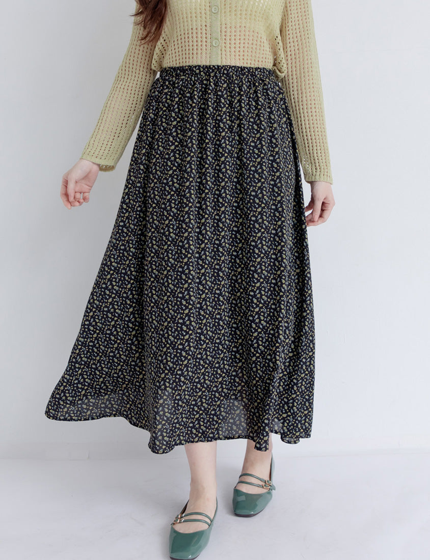 Sweet & Feminine Floral Flared Maxi Skirt