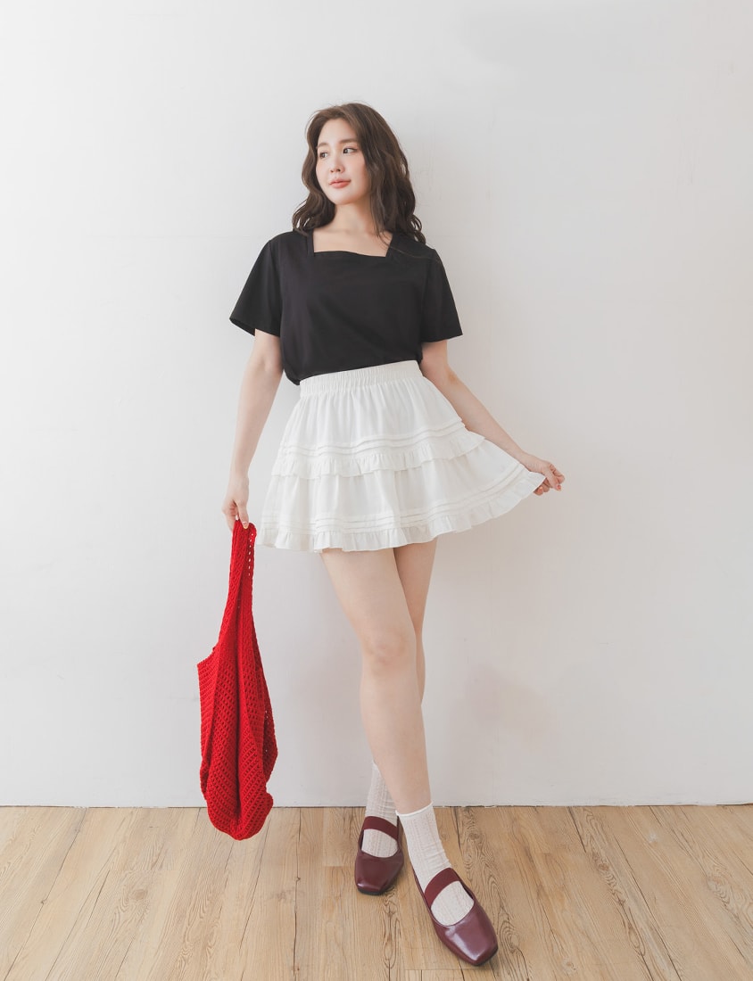 Airy Cooling Square-Neck Ice Porcelain Cotton Plus Size Tee