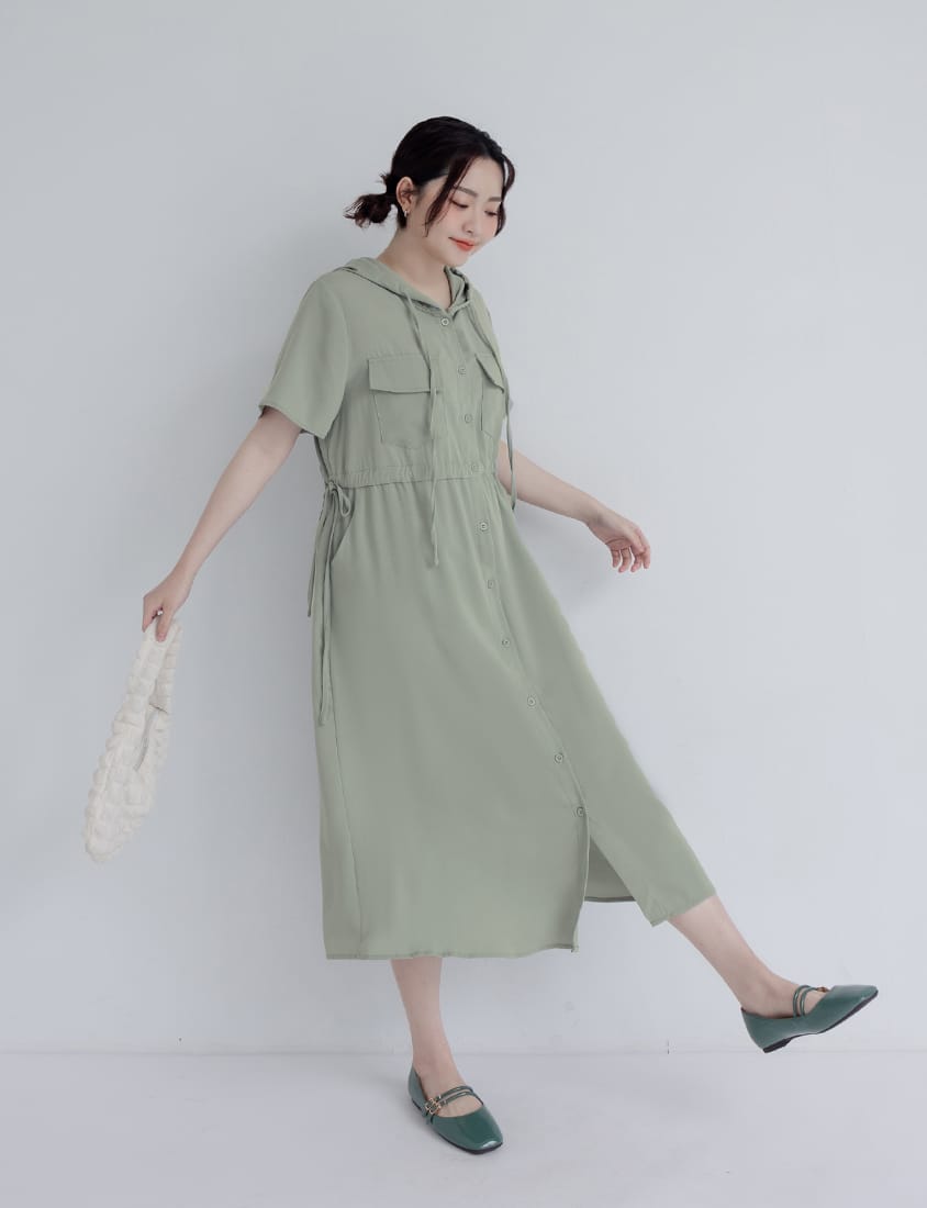 Cargo Hooded Button-Up Plus Size Maxi Dress