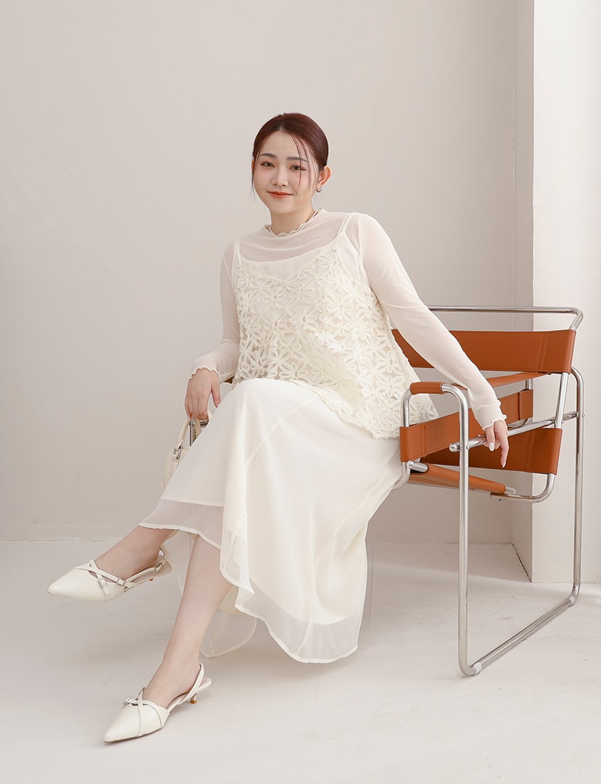 MISS. Ethereal Double Layer Sheer Adjustable Plus Size Maxi Dress