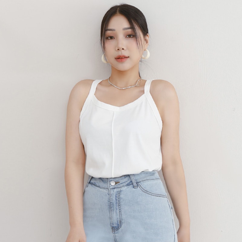 MISS. Silky Cooling Sleeveless Cut Stitch Plus Size Tank Top