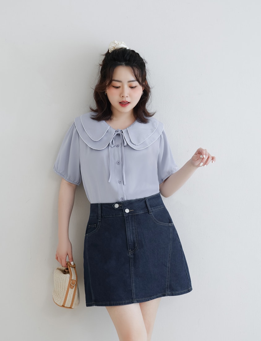Stitched Waistband Plus Size Denim Skort (With inner pants)