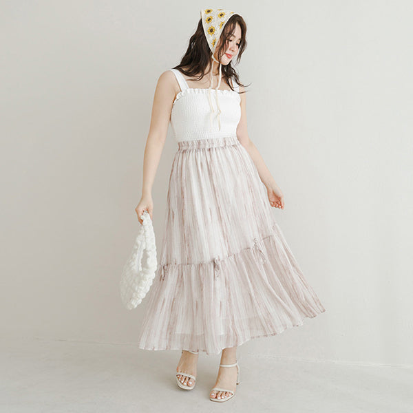 Tie-Dye Bow Detail Elastic Flare Plus Size Maxi Skirt