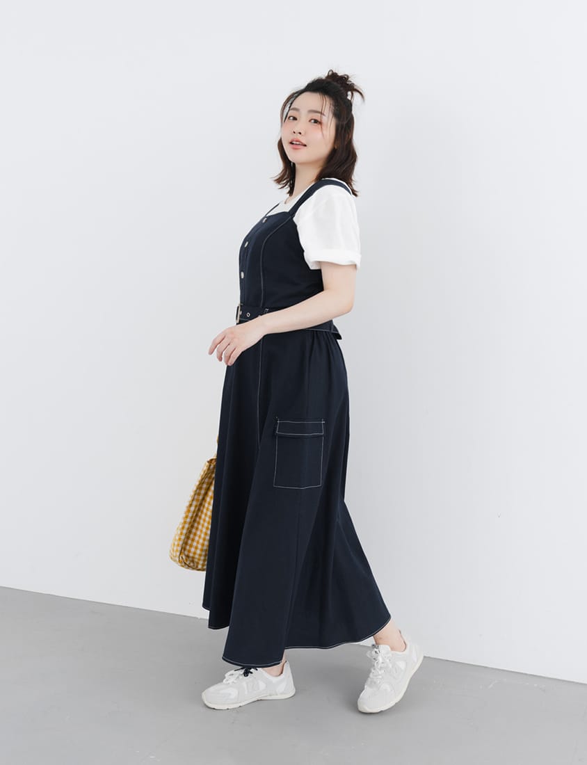 Soft Cotton Linen Stitch A-Line Plus Size Maxi Skirt (with Belt)