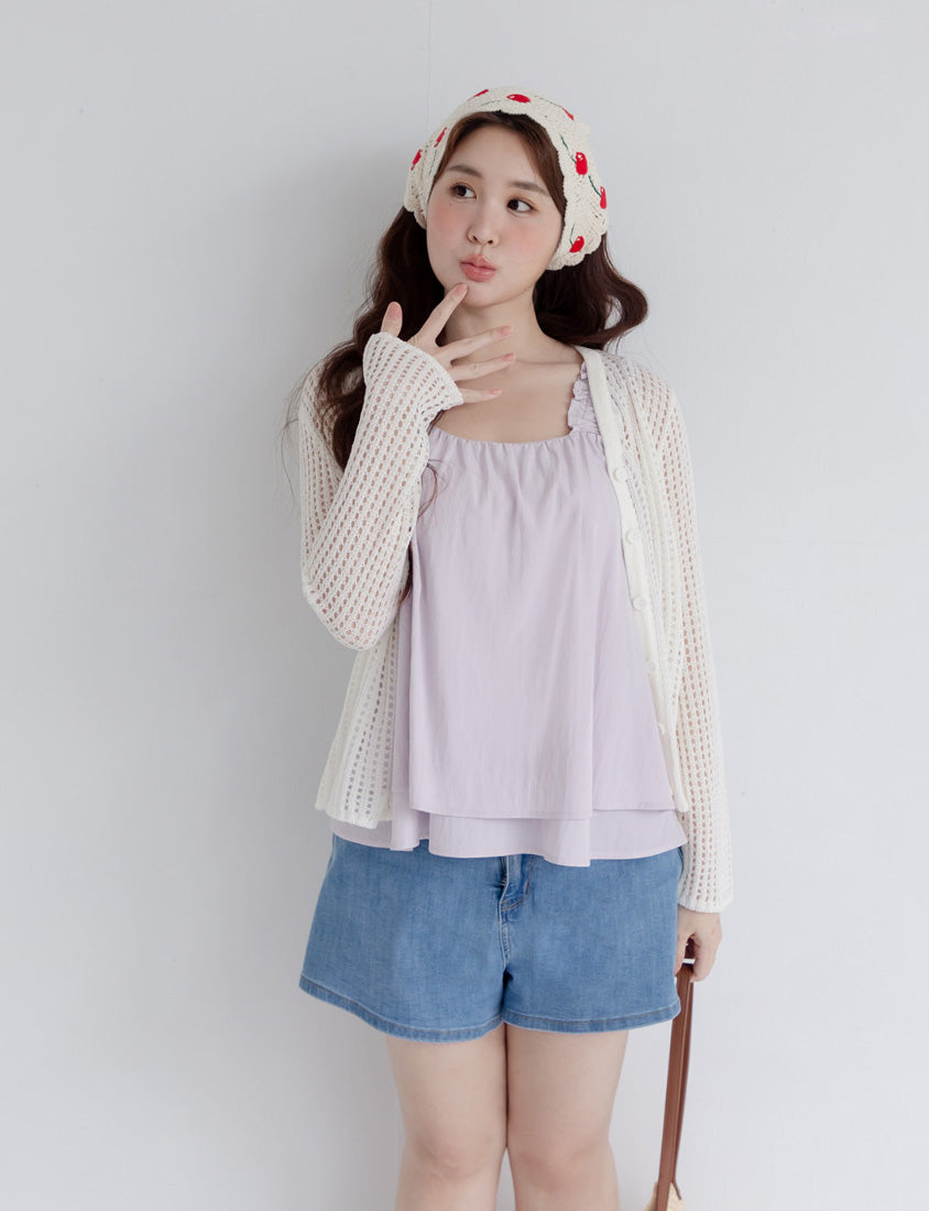 Summer Crinkled Double Layer Flounce Plus Size Top