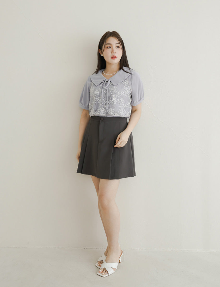 MISS. Wrinkle-Resistant Pleated Suit Plus Size Tailored Mini Skirt (With Shorts)