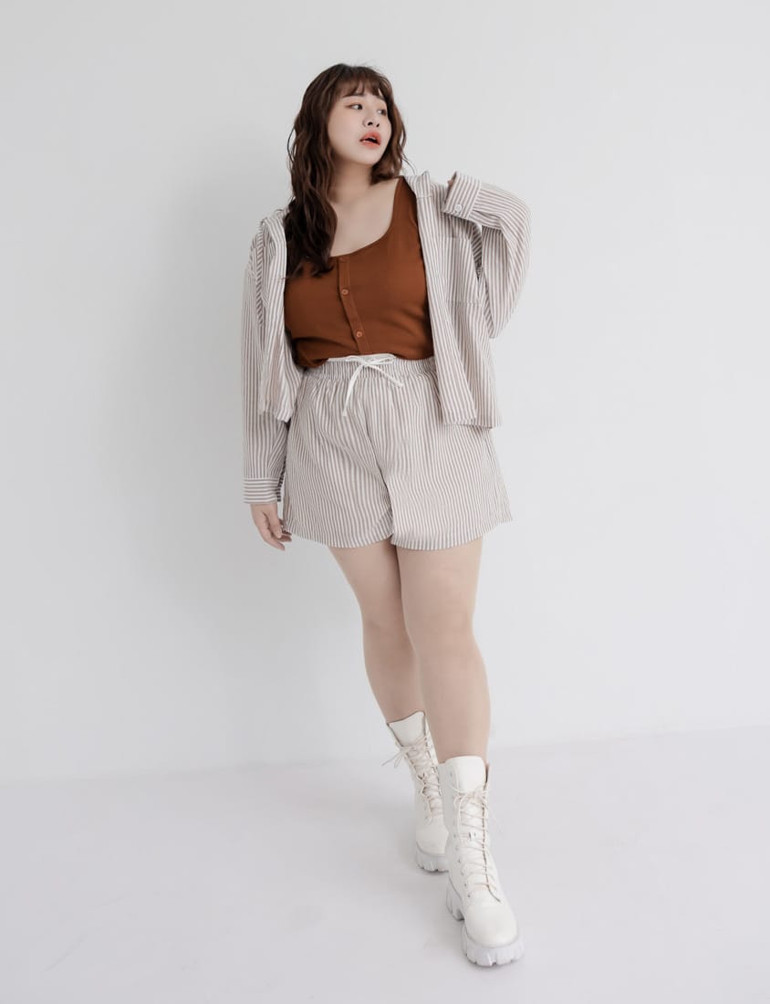 Bubble Stripe Layered-Look Plus Size Shorts