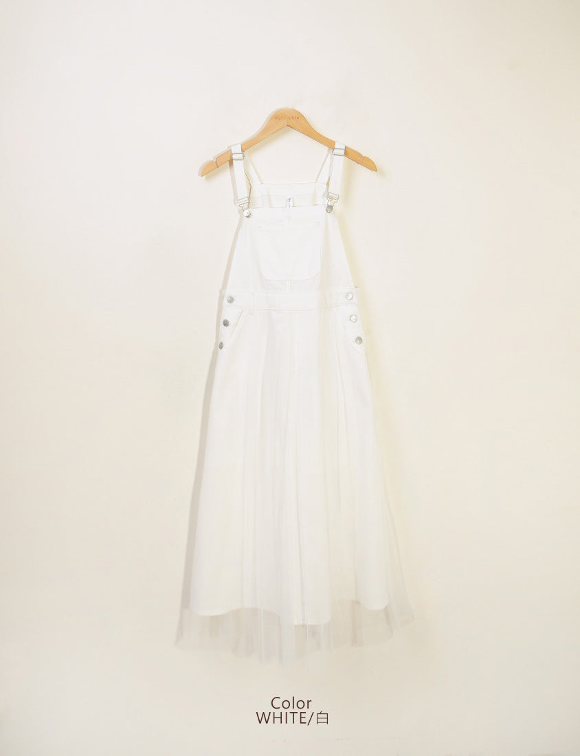 Sweet Adjustable Twill Strap Tulle Panel Plus Size Dress