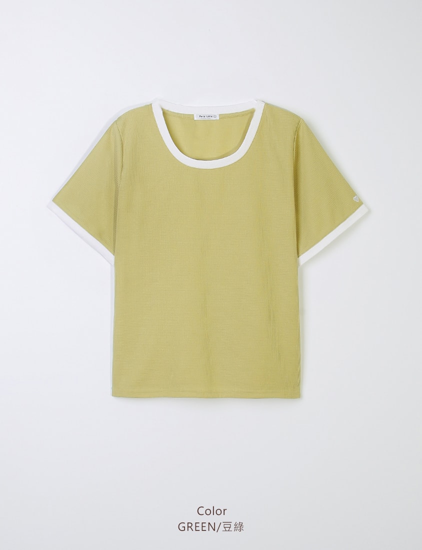 Colorblock Waffle Heart Embroidery Plus Size Top