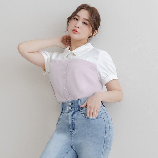Faux Two-Piece Asymmetric Color-Block Plus Size Shirt