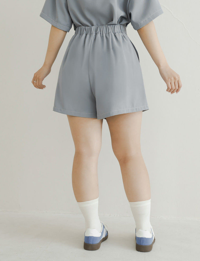 Color-Block Stitching Waistband Twill Plus Size Shorts