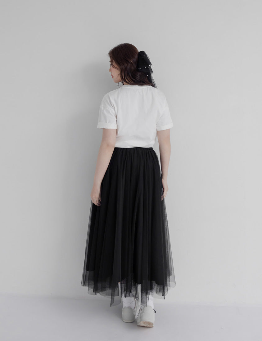 Romantic Layered Flowing Elastic Waist Plus Size Tulle Skirt