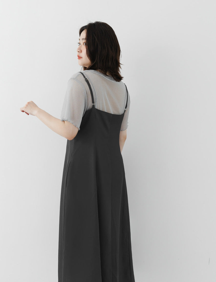 Wrinkle-Resistant Front Slit Adjustable Strap Plus Size Maxi Dress