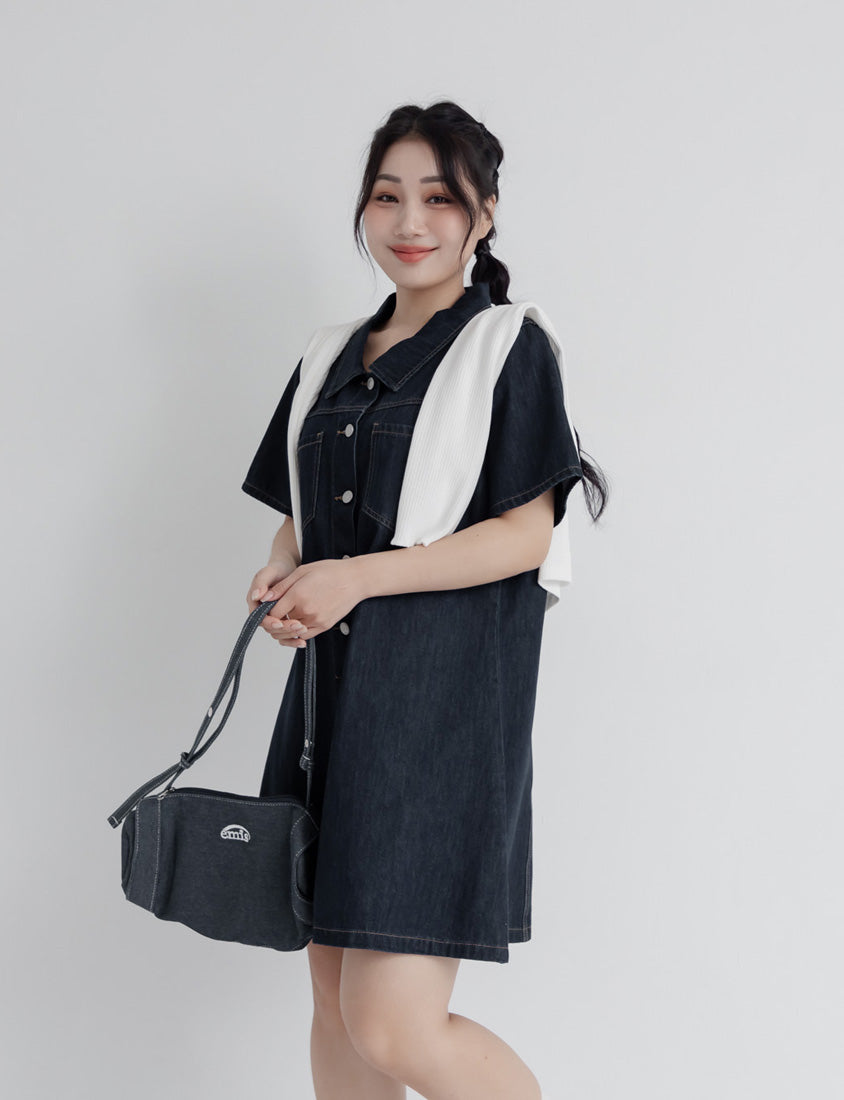 Versatile A-Line Denim Plus Size Shirt Dress