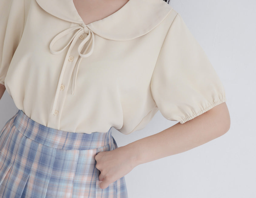 Sweet Front-Tie Oversized Plus Size Collar Blouse