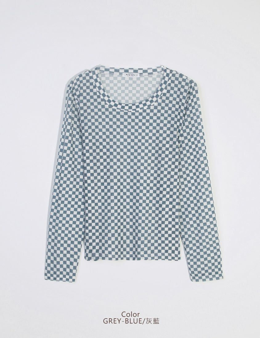 MUA! Sexy Checkered Mesh Long Sleeve Plus Size Top