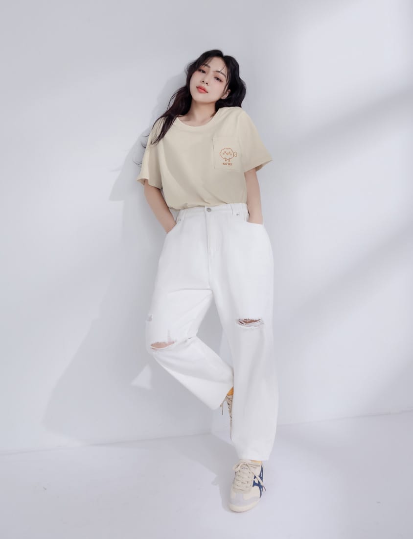 Distressed Side Elastic Waist Plus Size Boyfriend Jeans