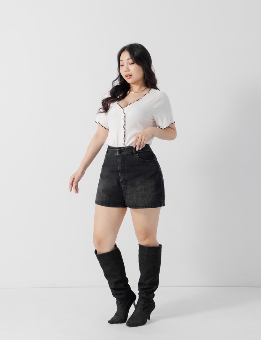 MUA! Asymmetrical Waistband Plus Size Denim Shorts