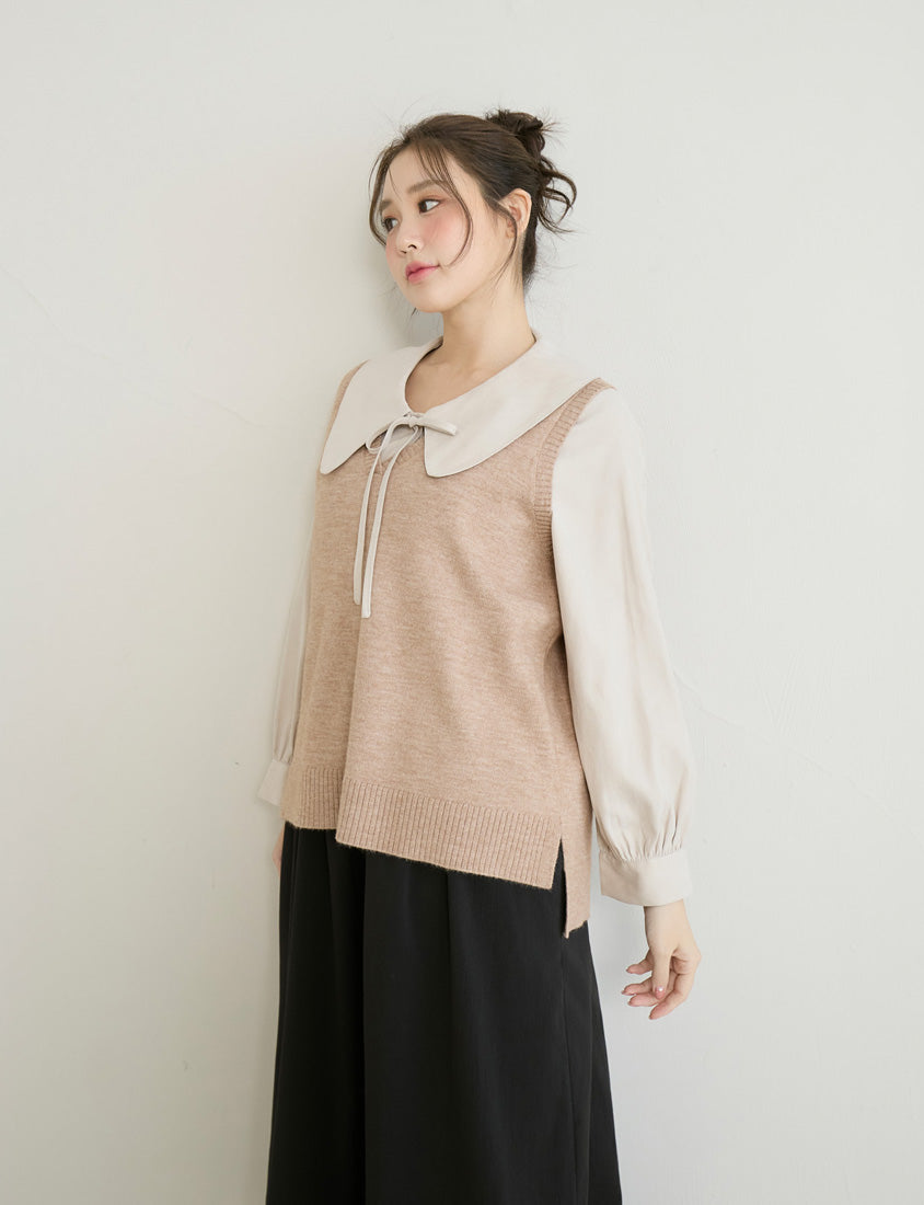 Versatile Multicolor V-Neck Mid-Length Plus Size Knit Vest