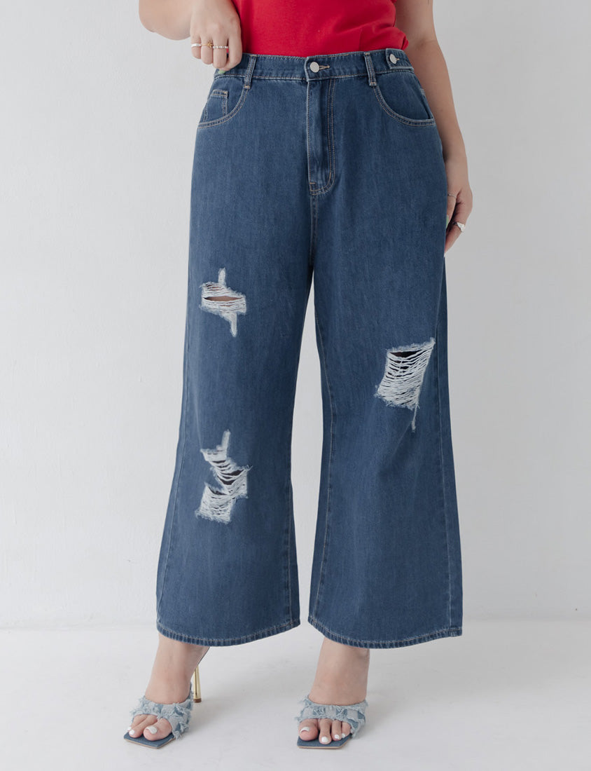 MUA! Distressed Denim Elastic Back Plus Size Wide Leg Jeans