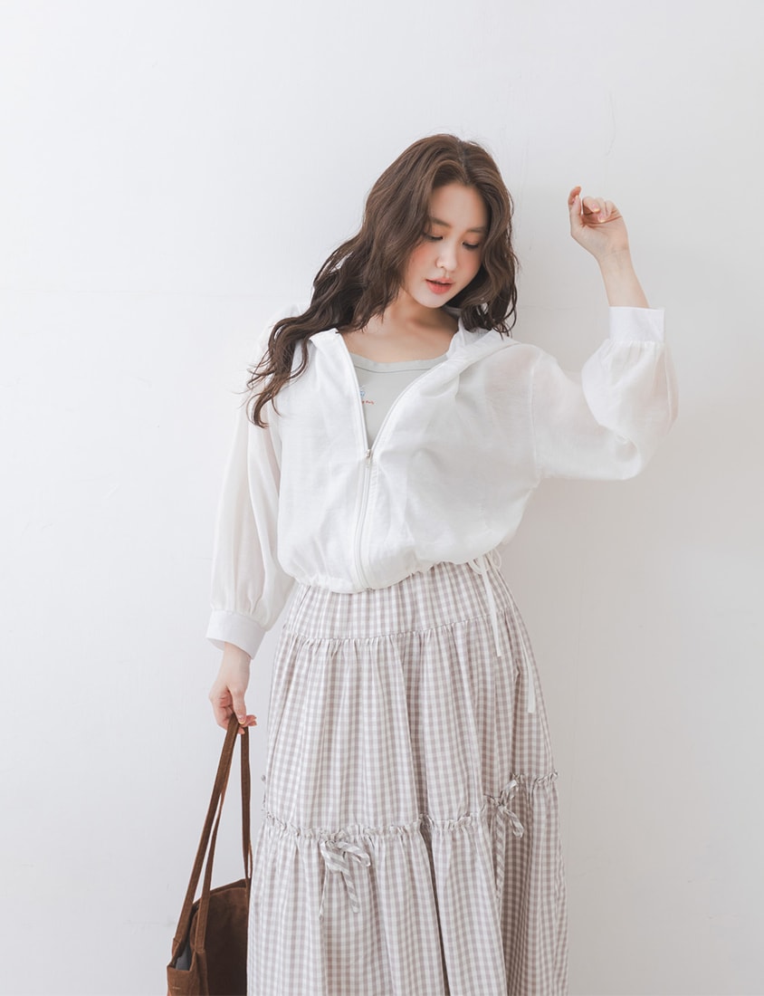 Semi-Sheer Drawstring Hem Hooded Plus Size Jacket