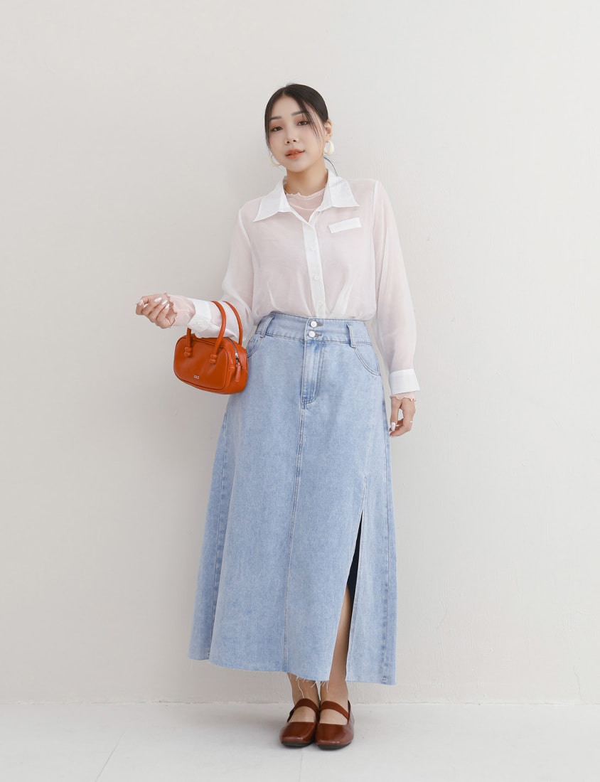 MISS. Multicolor Stretch Sheer Lettuce-Edge Plus Size Top