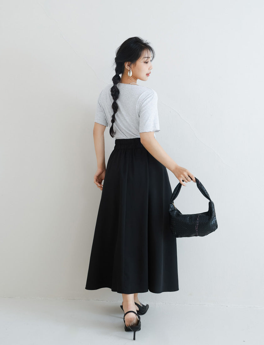 MISS. Elegant Wide Pleated Elastic Back Waist Plus Size Maxi Skirt
