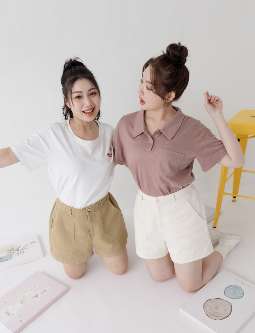 Skin-Friendly Waffle Knit Polo Plus Size Top