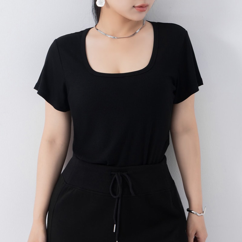 MUA! Ribbed Square Neck Side-Ruched Plus Size Top