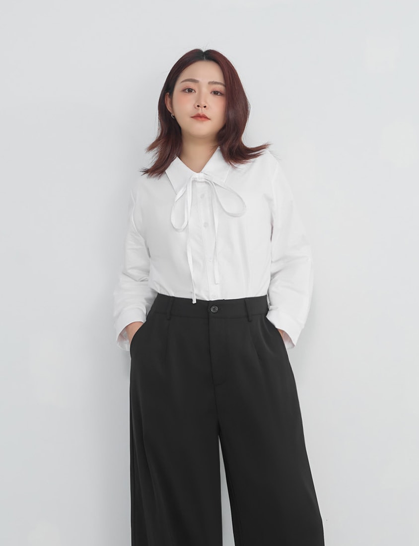 MISS. Korean Oxford Longline Plus Size Shirt (with Waist Tie)