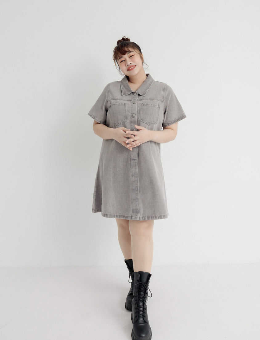 Versatile A-Line Denim Plus Size Shirt Dress