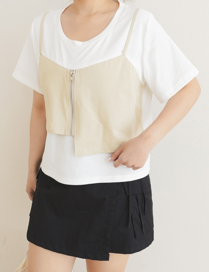 Asymmetric Front Zip Plus Size Layered Tee